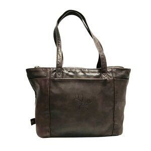 CANYON Brown Leather Large Tote Bag Shoulder Strap Zipper Top